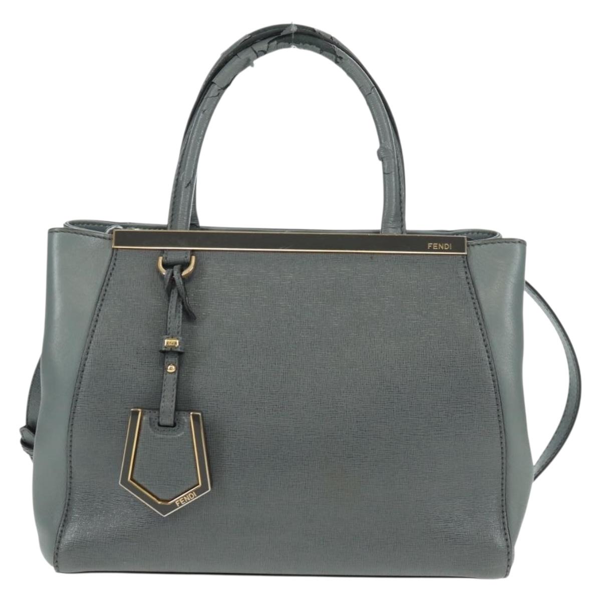 FENDI To joule Hand Bag Leather 2way Gray Gold Auth 160854