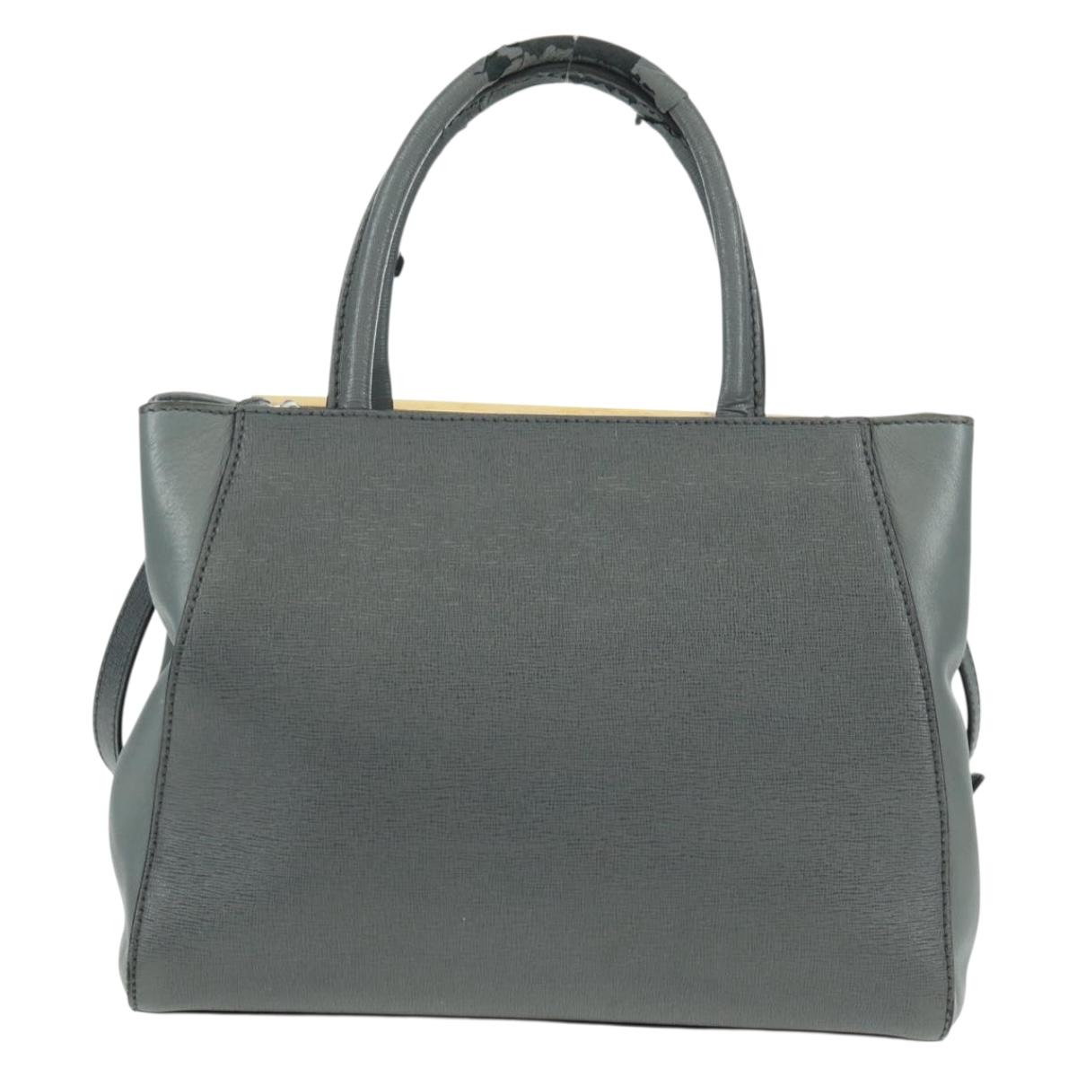 FENDI To joule Hand Bag Leather 2way Gray Gold Auth 160854