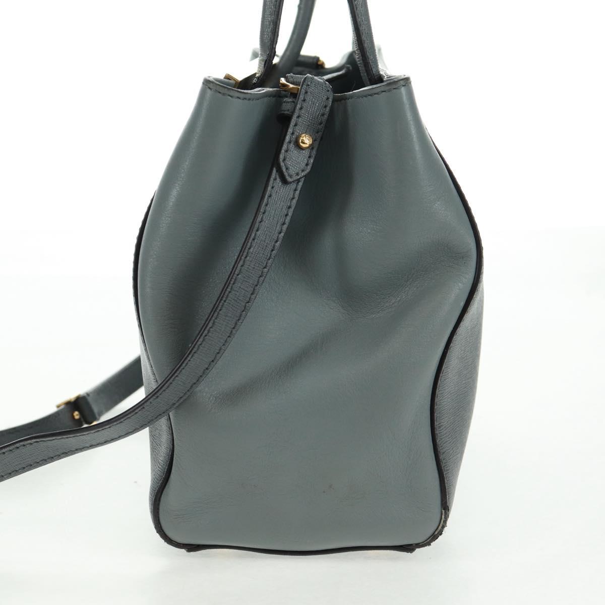 FENDI To joule Hand Bag Leather 2way Gray Gold Auth 160854