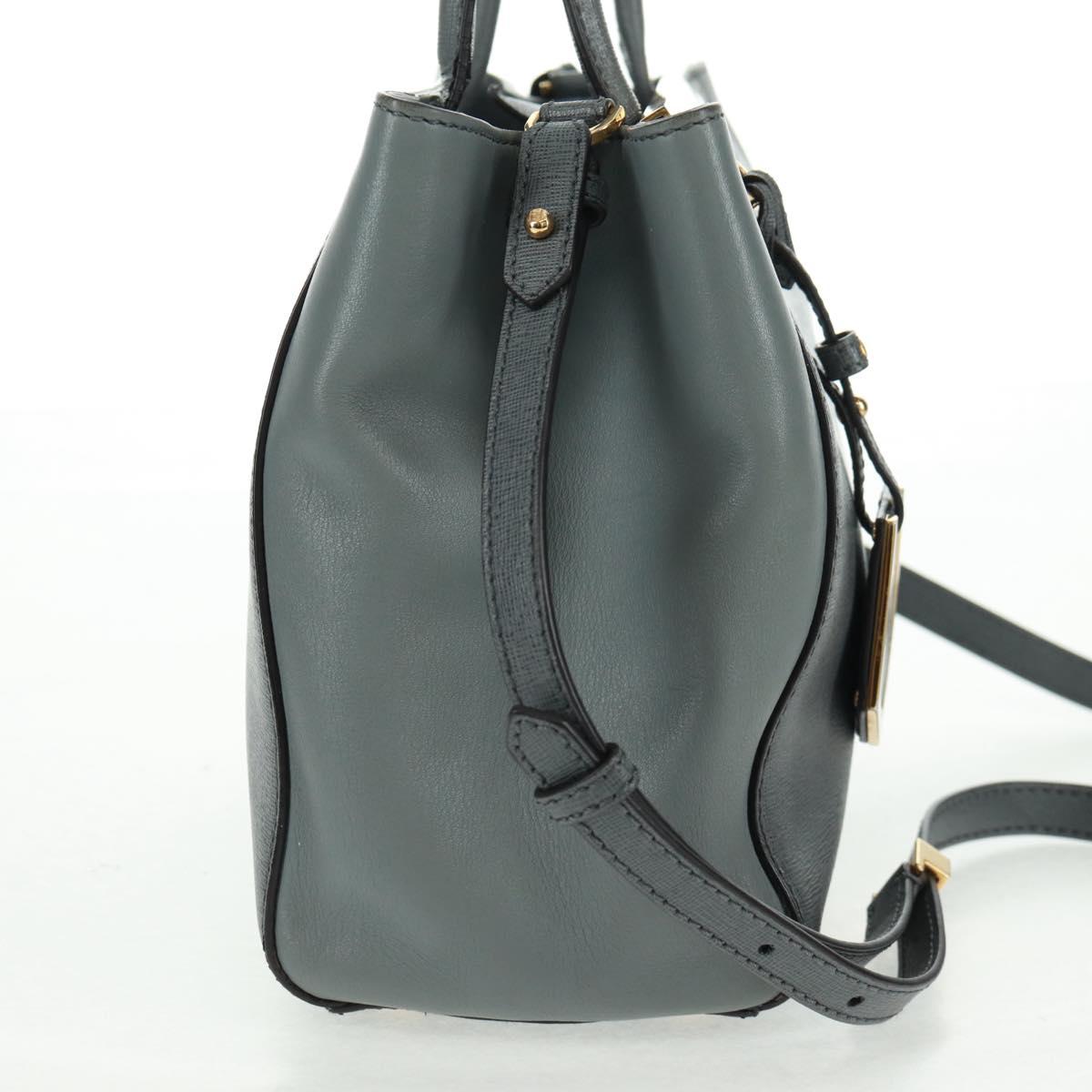 FENDI To joule Hand Bag Leather 2way Gray Gold Auth 160854