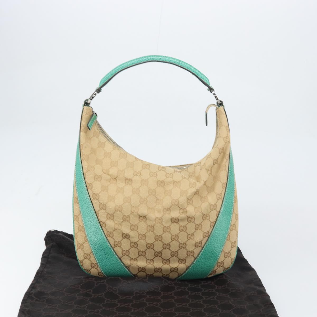 GUCCI GG Canvas Shoulder Bag Beige Silver 124357 Auth 160861V