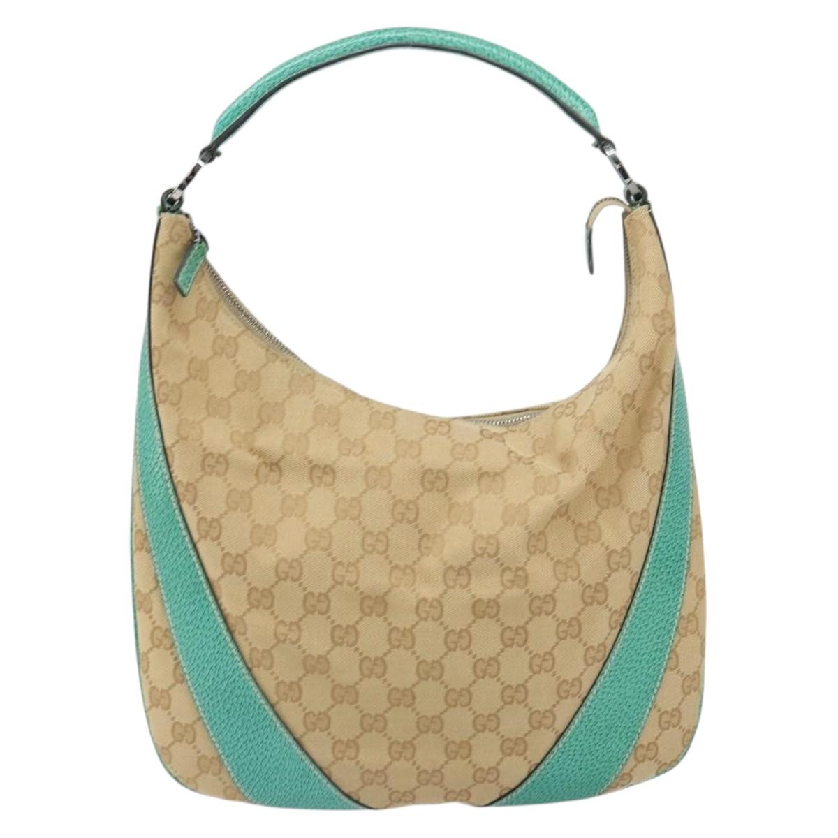 GUCCI GG Canvas Shoulder Bag Beige Silver 124357 Auth 160861V