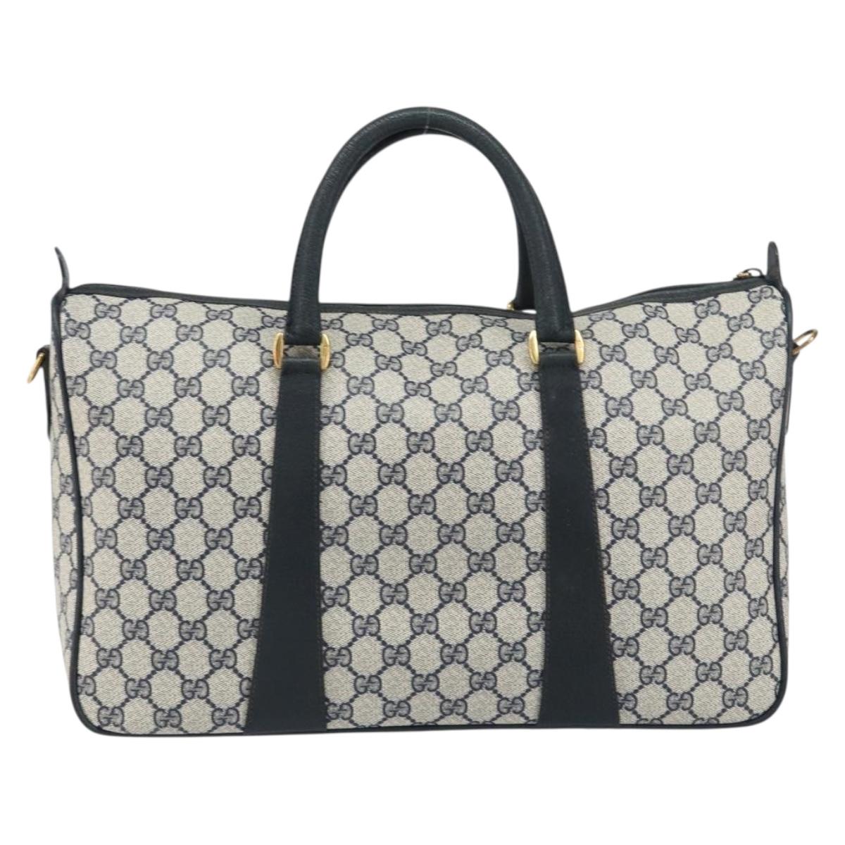 GUCCI GG Supreme Sherry Line Boston Bag PVC Navy Gold 39 02 041 Auth 160862