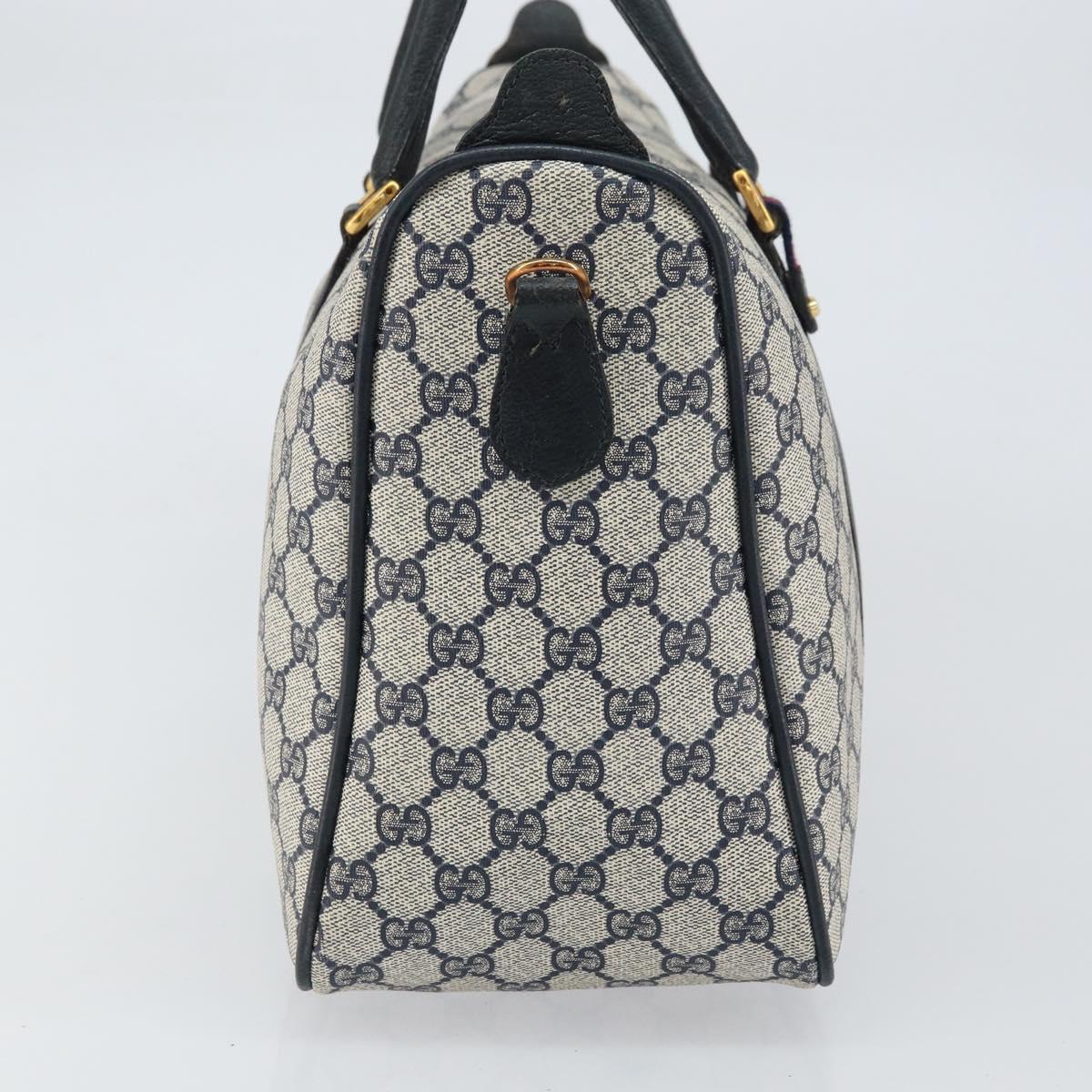 GUCCI GG Supreme Sherry Line Boston Bag PVC Navy Gold 39 02 041 Auth 160862