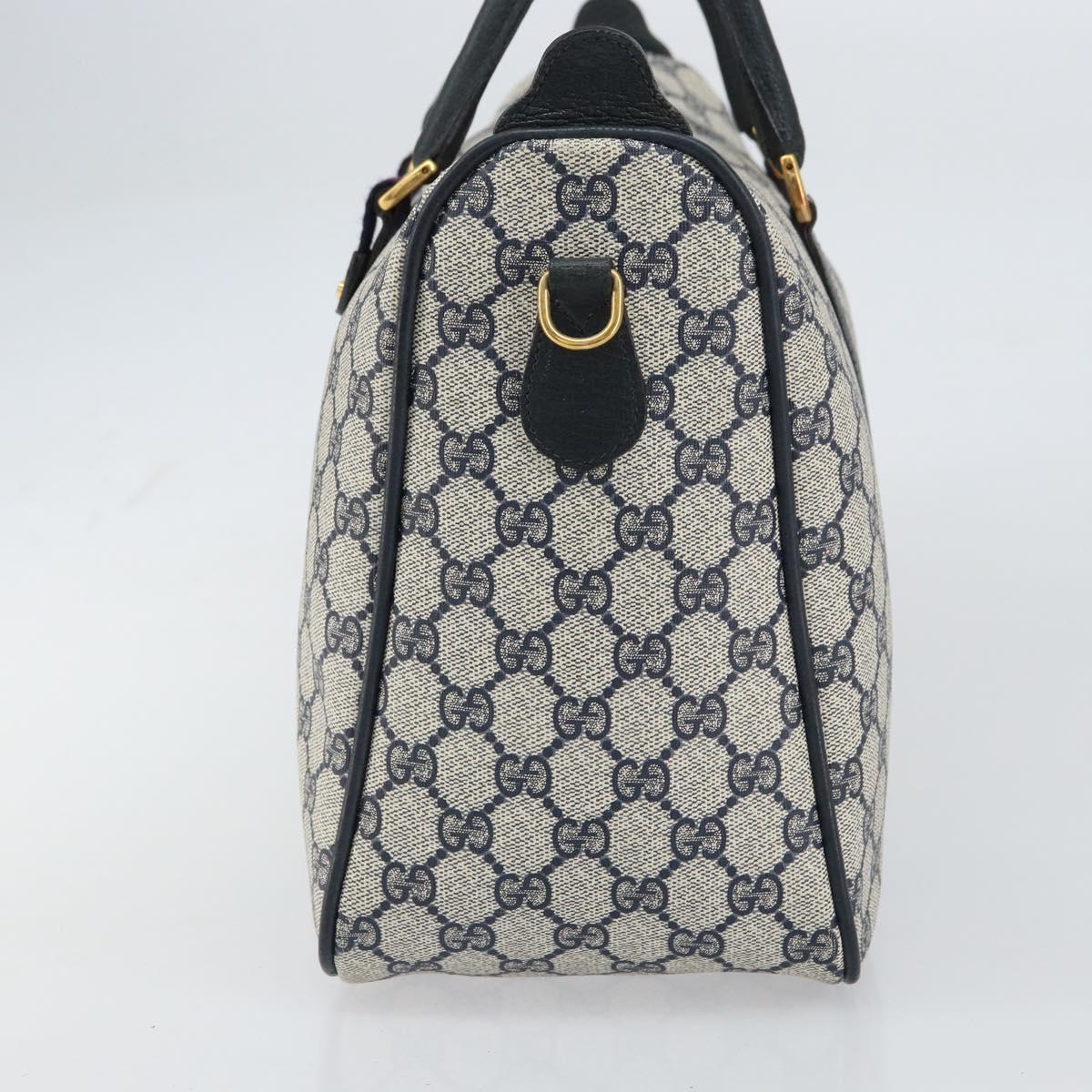 GUCCI GG Supreme Sherry Line Boston Bag PVC Navy Gold 39 02 041 Auth 160862