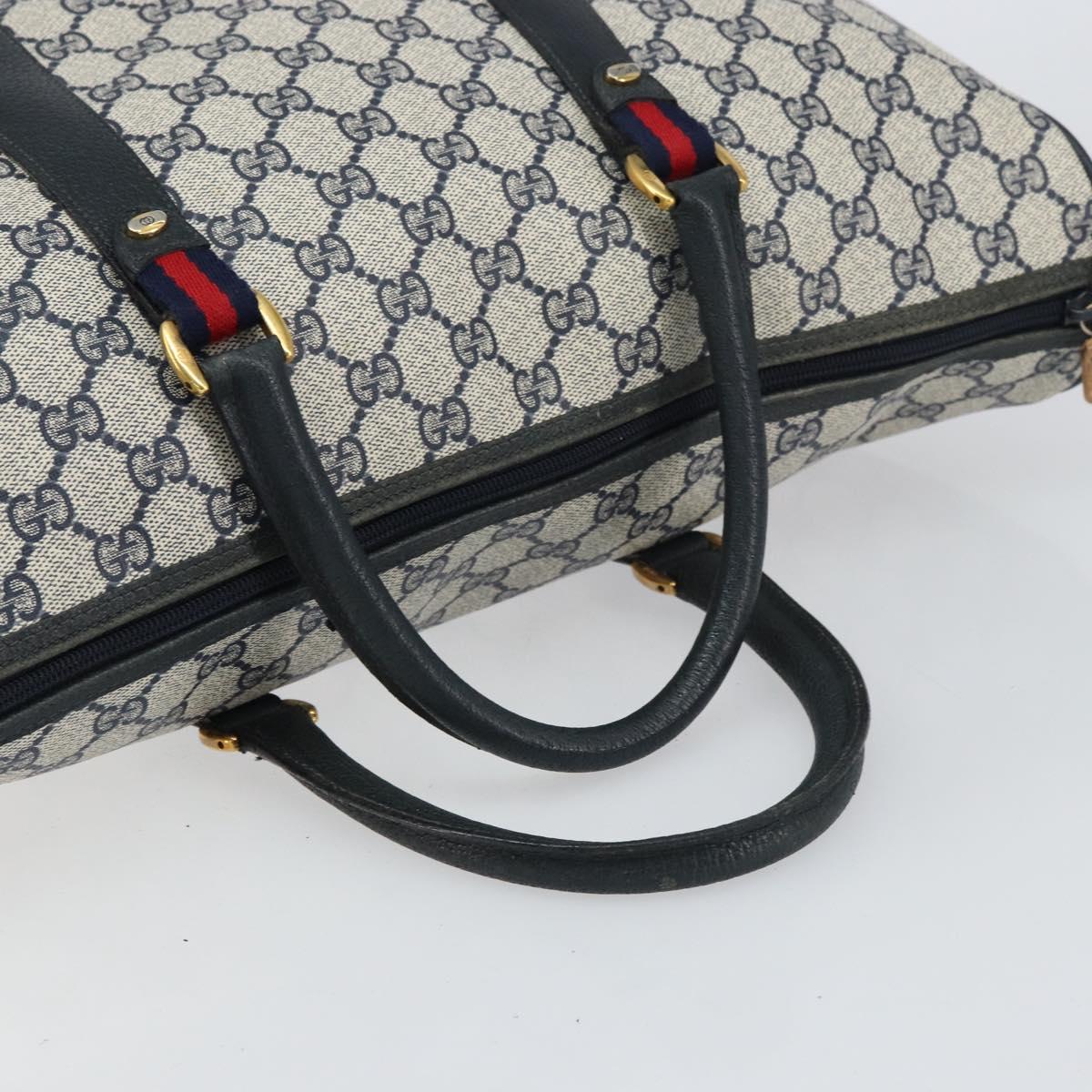 GUCCI GG Supreme Sherry Line Boston Bag PVC Navy Gold 39 02 041 Auth 160862