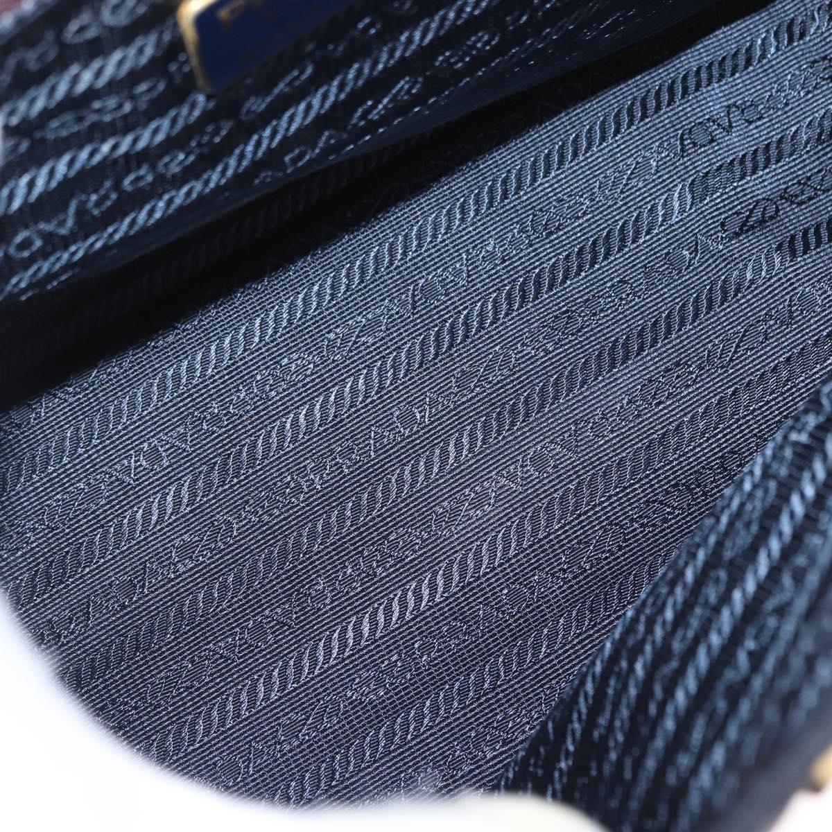 PRADA Hand Bag Nylon Navy Gold Auth 160865
