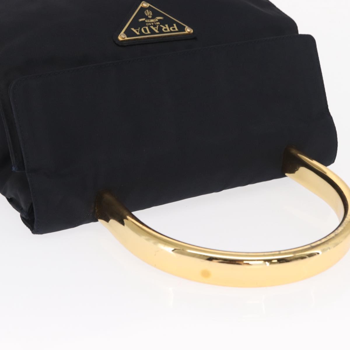 PRADA Hand Bag Nylon Navy Gold Auth 160865