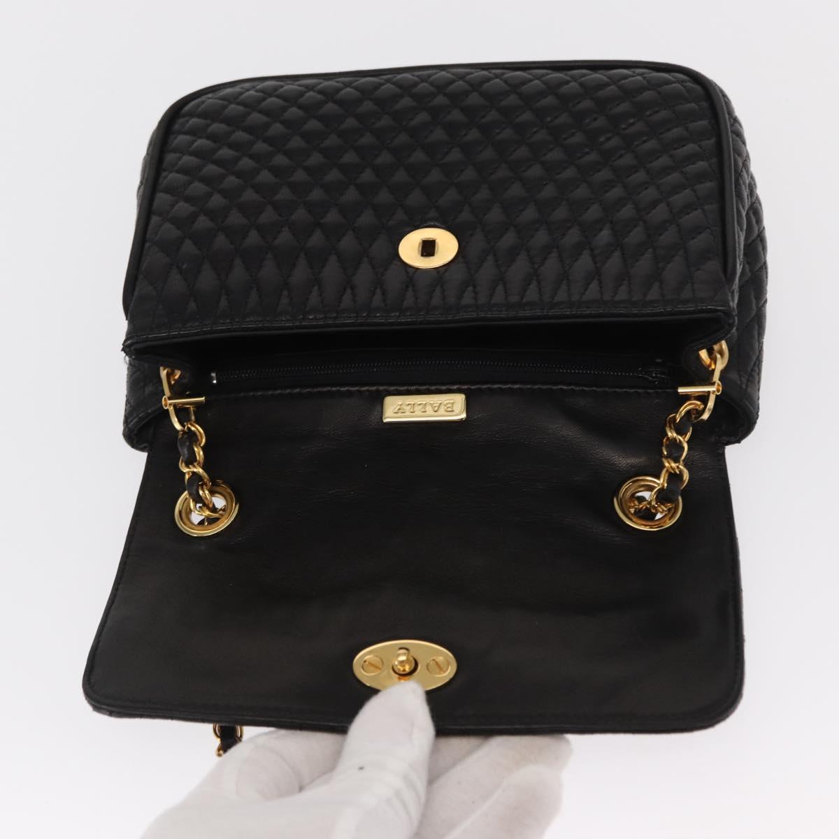 BALLY Chain Shoulder Bag Leather Black Gold Auth 160874