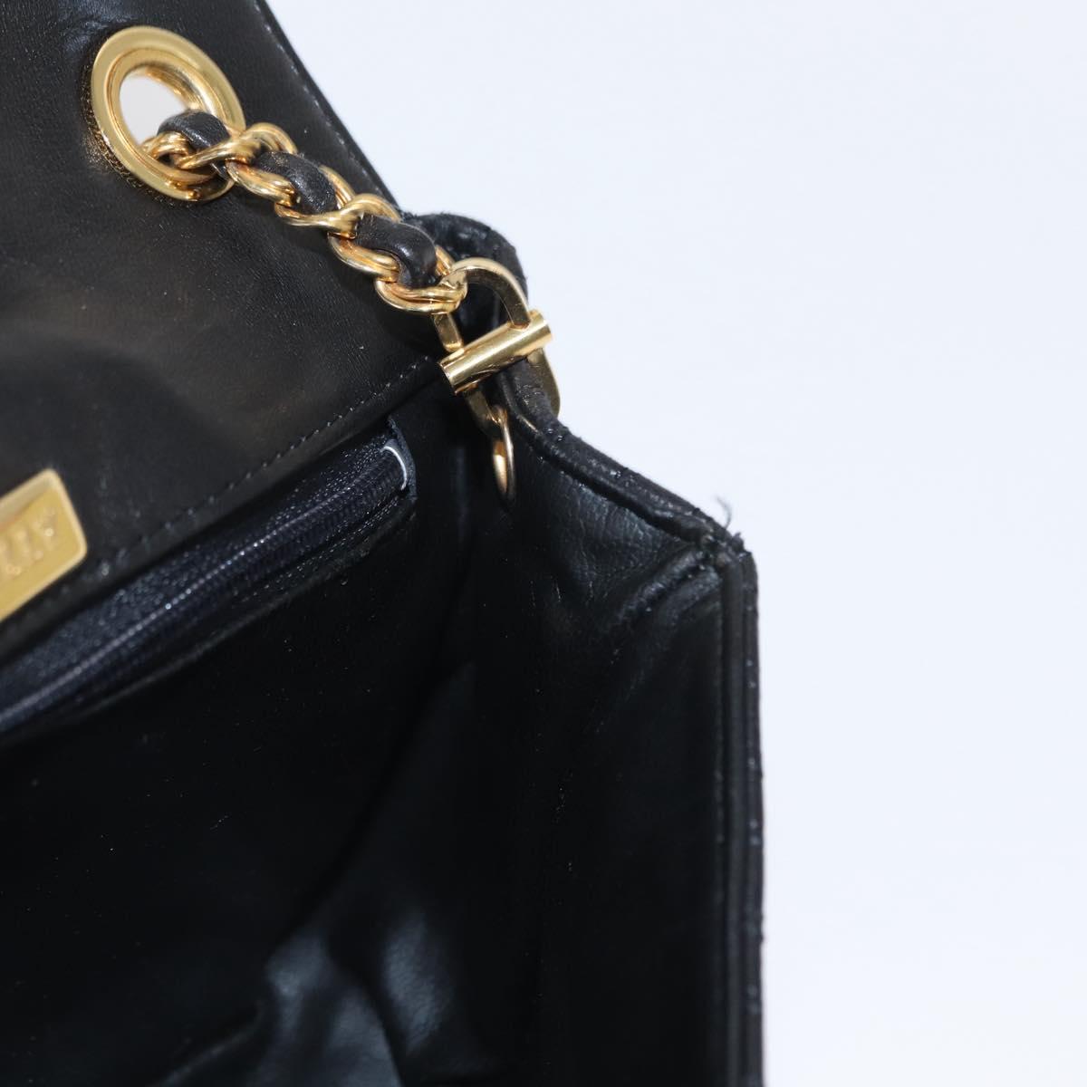 BALLY Chain Shoulder Bag Leather Black Gold Auth 160874