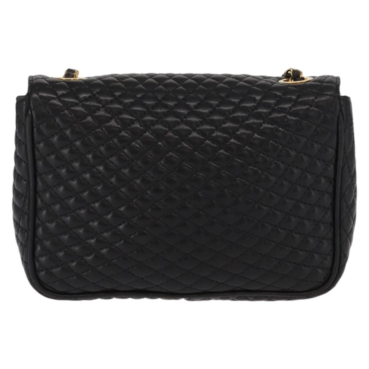 BALLY Chain Shoulder Bag Leather Black Gold Auth 160874