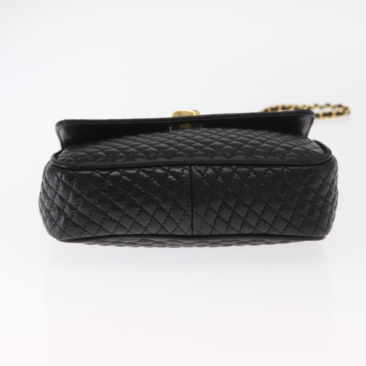 BALLY Chain Shoulder Bag Leather Black Gold Auth 160874