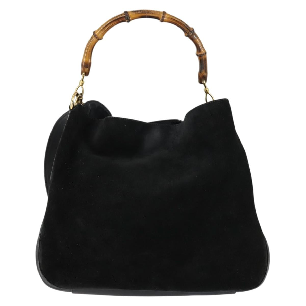 GUCCI Bamboo Shoulder Bag Suede 2way Black Gold 001 2404 1577 Auth 160875