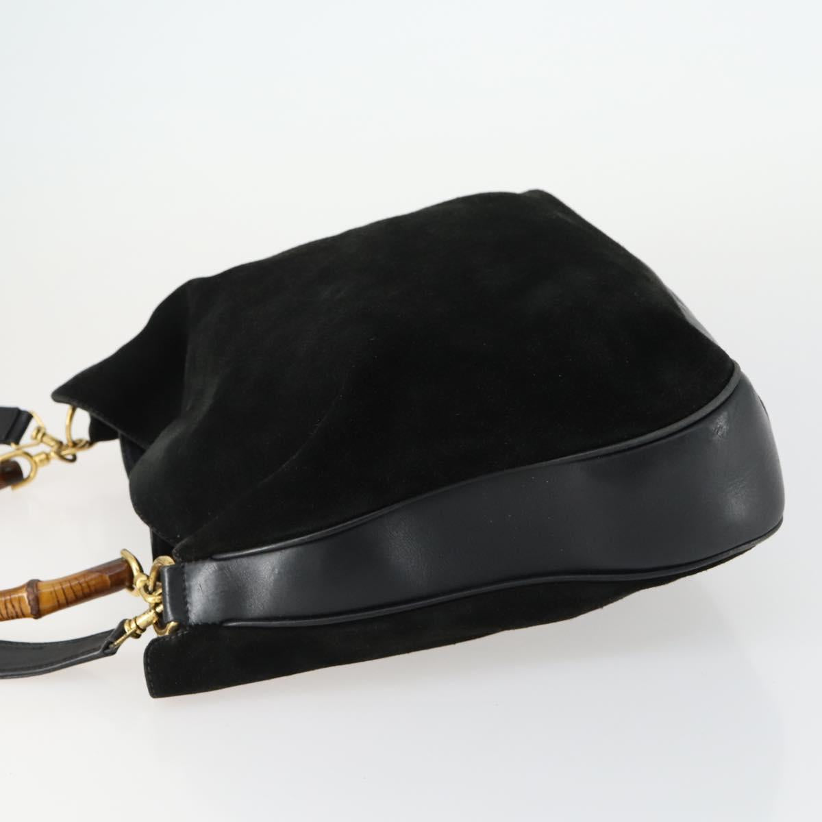 GUCCI Bamboo Shoulder Bag Suede 2way Black Gold 001 2404 1577 Auth 160875