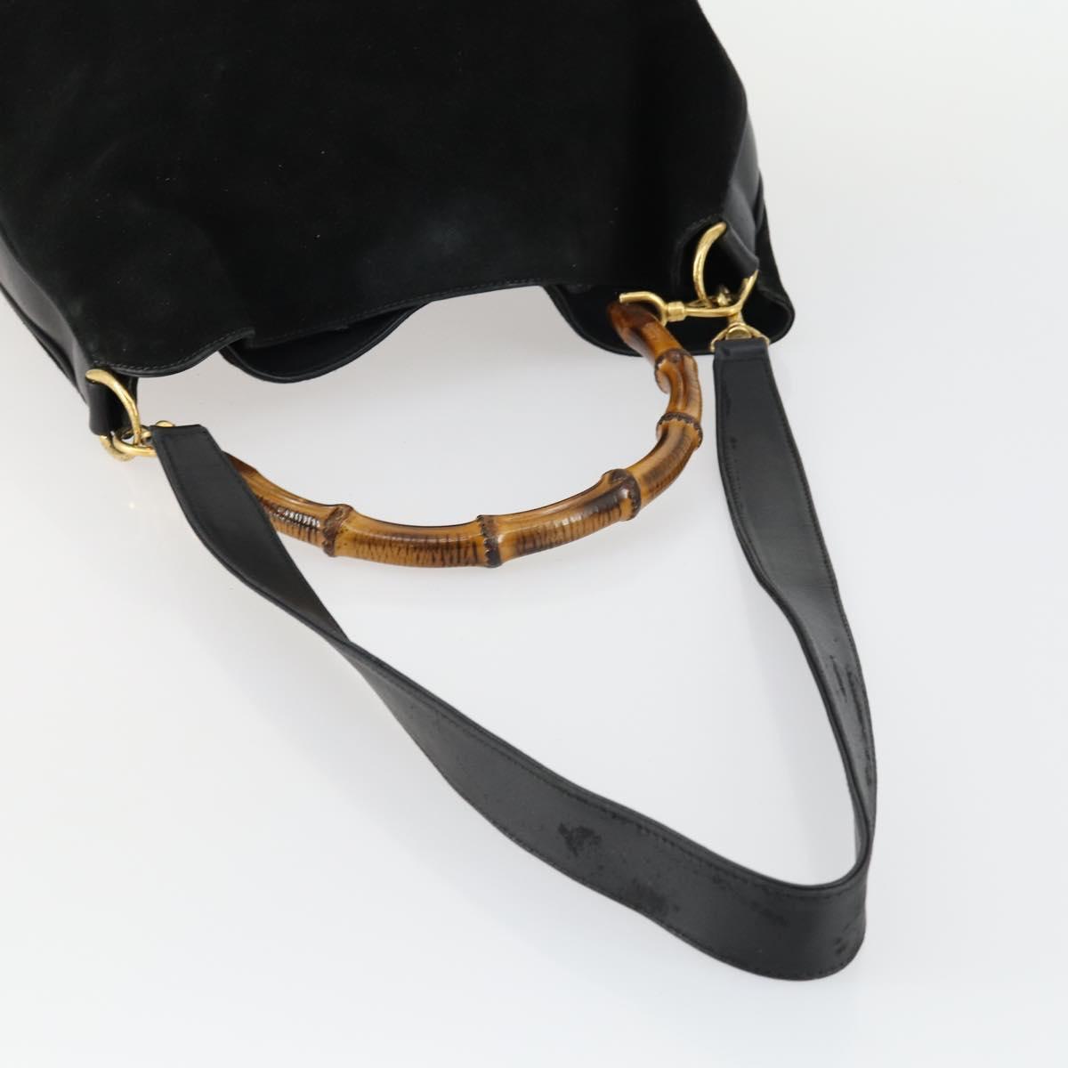 GUCCI Bamboo Shoulder Bag Suede 2way Black Gold 001 2404 1577 Auth 160875