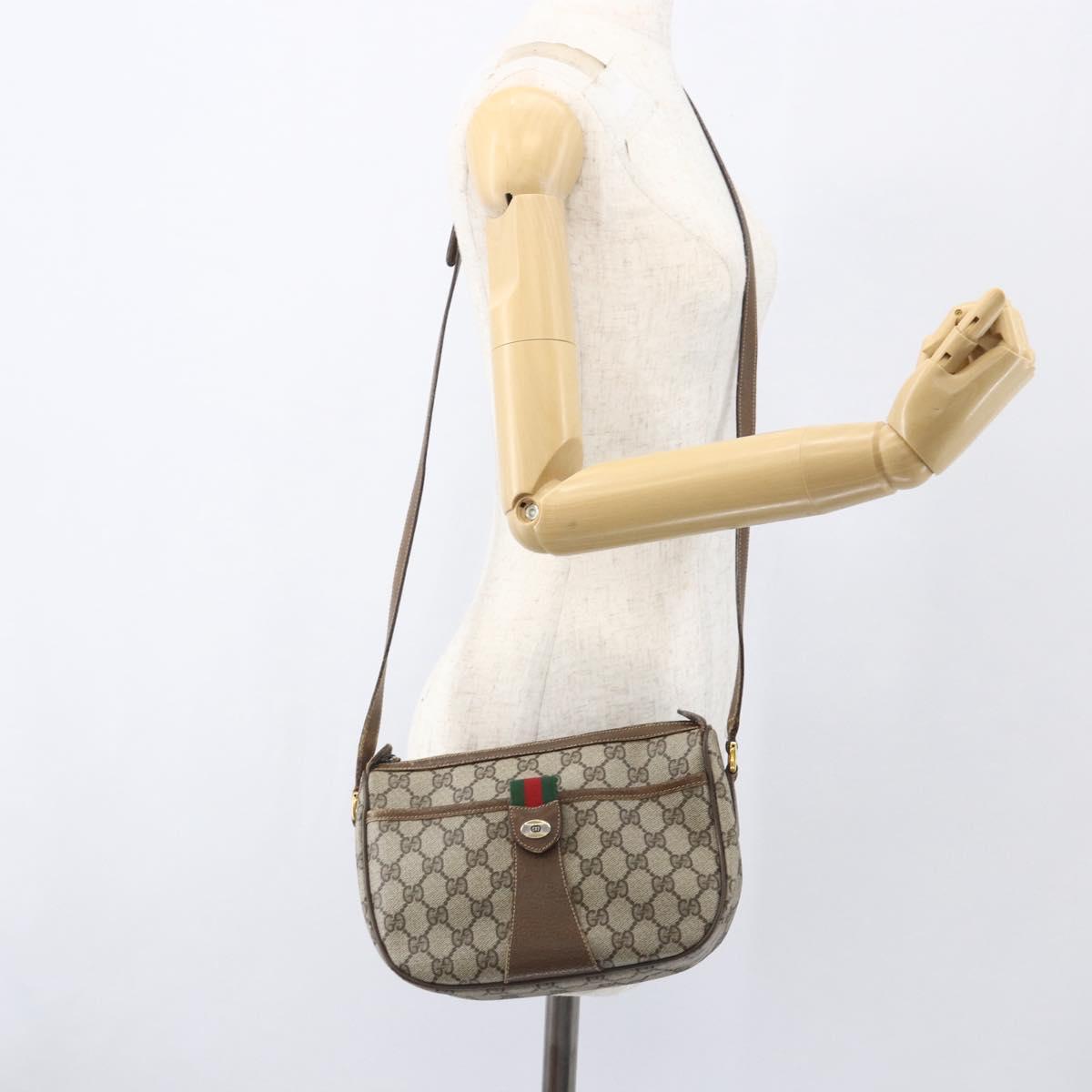 GUCCI GG Supreme Web Sherry Line Bag PVC Beige Gold 89 02 032 Auth 160877