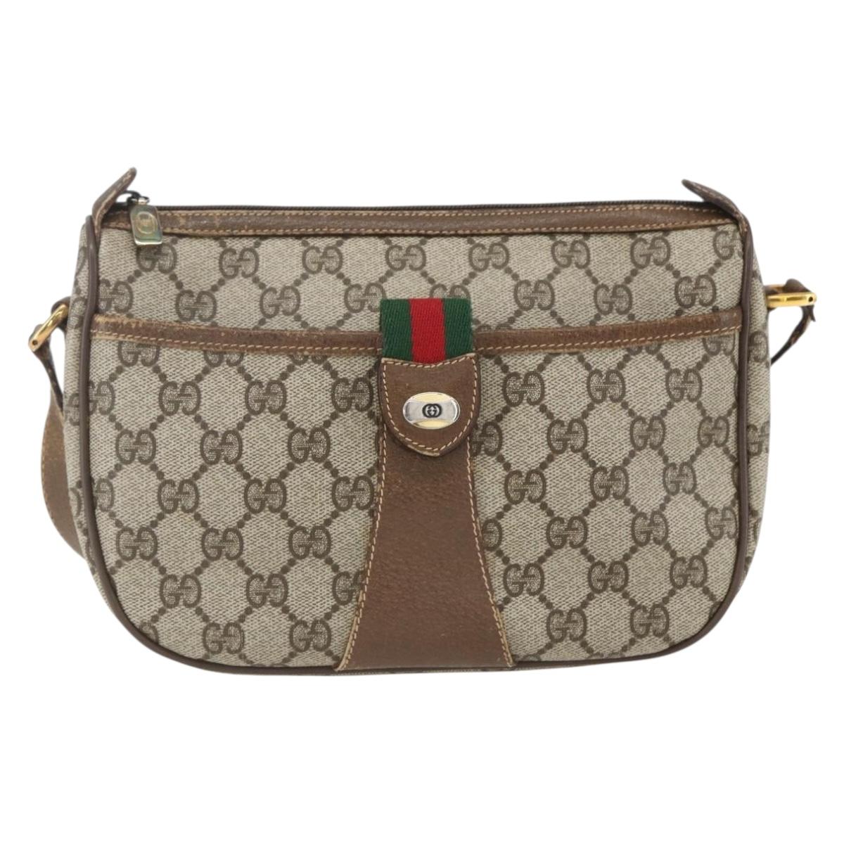 GUCCI GG Supreme Web Sherry Line Bag PVC Beige Gold 89 02 032 Auth 160877