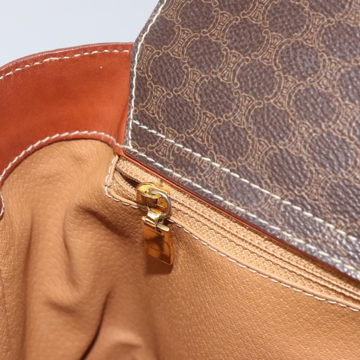 CELINE Macadam Canvas Hand Bag PVC Leather Brown Gold Auth 160884