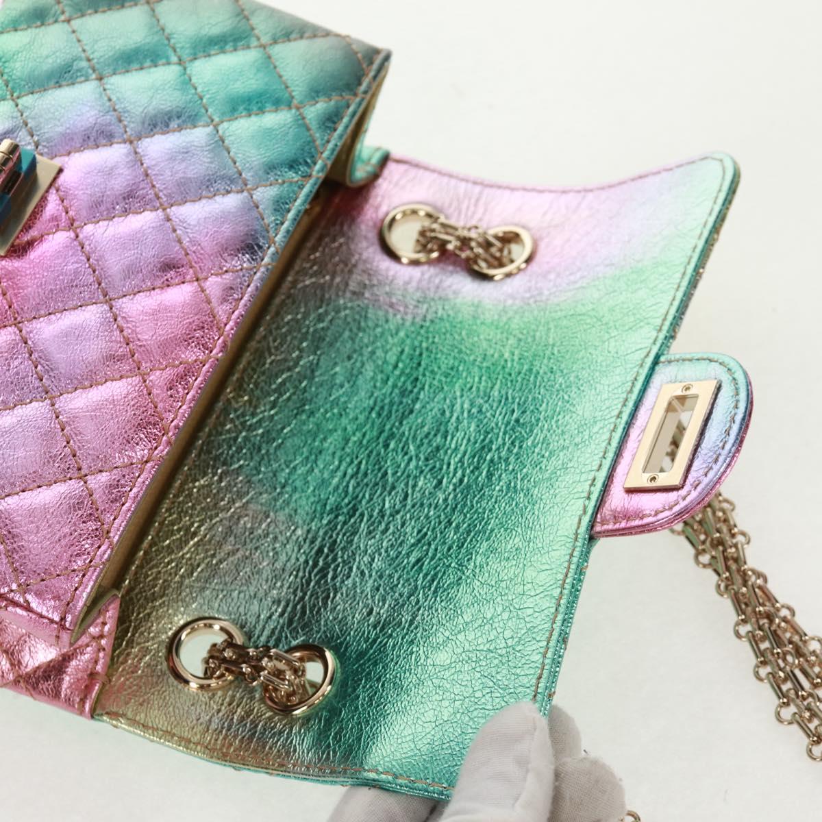 CHANEL 2.55 Matelasse 20 Chain Bag Leather Multicolor Gold CC Auth 160885SAM