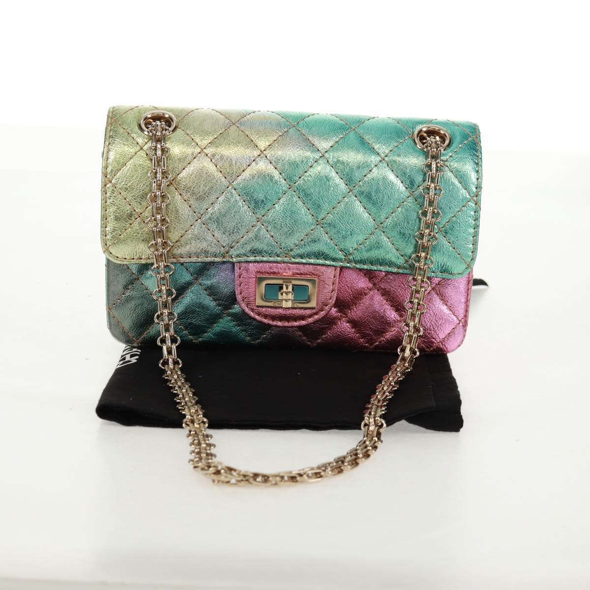 CHANEL 2.55 Matelasse 20 Chain Bag Leather Multicolor Gold CC Auth 160885SAM
