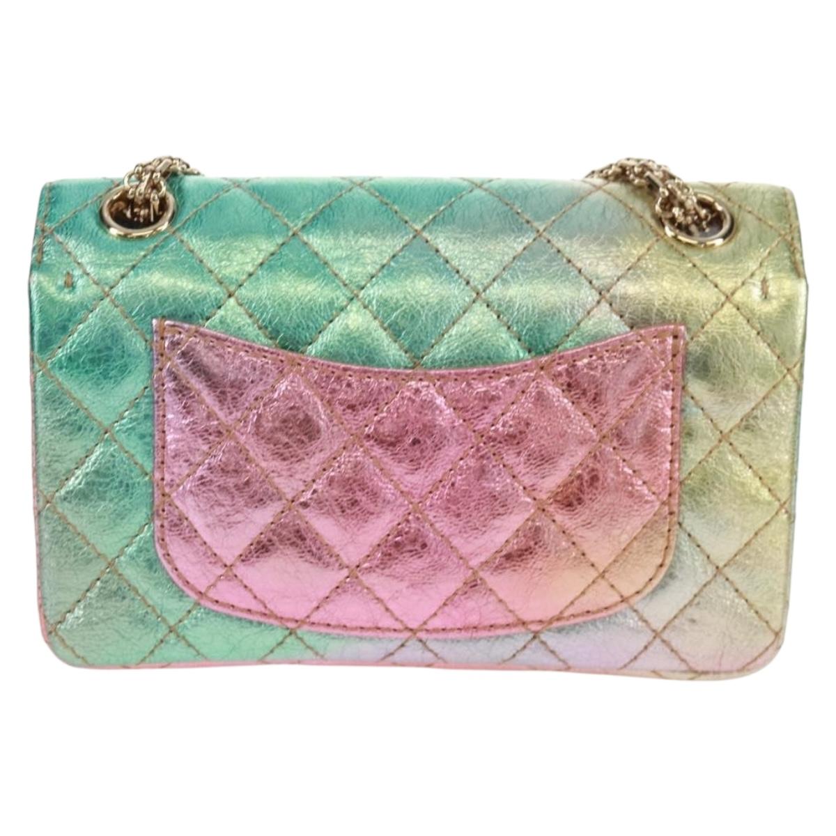 CHANEL 2.55 Matelasse 20 Chain Bag Leather Multicolor Gold CC Auth 160885SAM