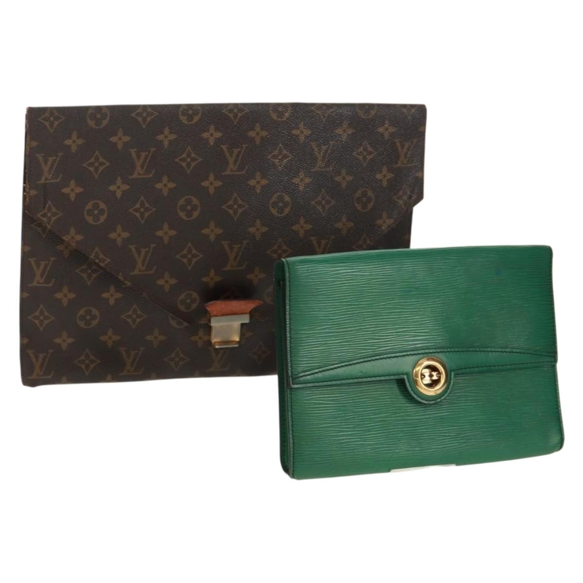 LOUIS VUITTON Monogram Epi Clutch Bag 2 Set Green LV Auth 160906