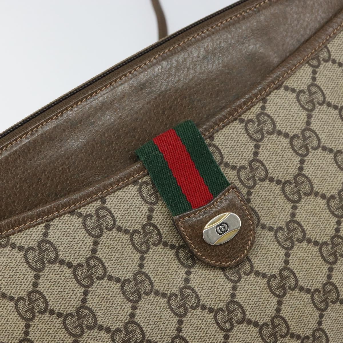 GUCCI GG Supreme Web Sherry Line Bag PVC Beige Gold 904 02 026 Auth 160917