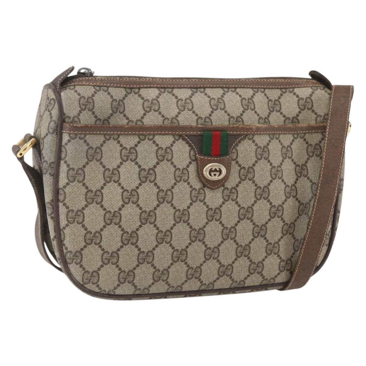 GUCCI GG Supreme Web Sherry Line Shoulder Bag PVC Beige 89 02 077 Auth 160926