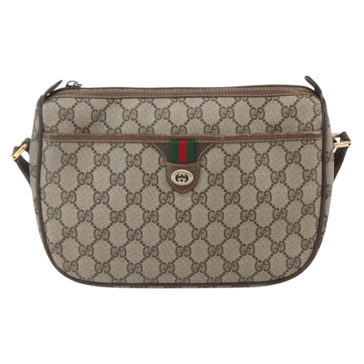 GUCCI GG Supreme Web Sherry Line Shoulder Bag PVC Beige 89 02 077 Auth 160926