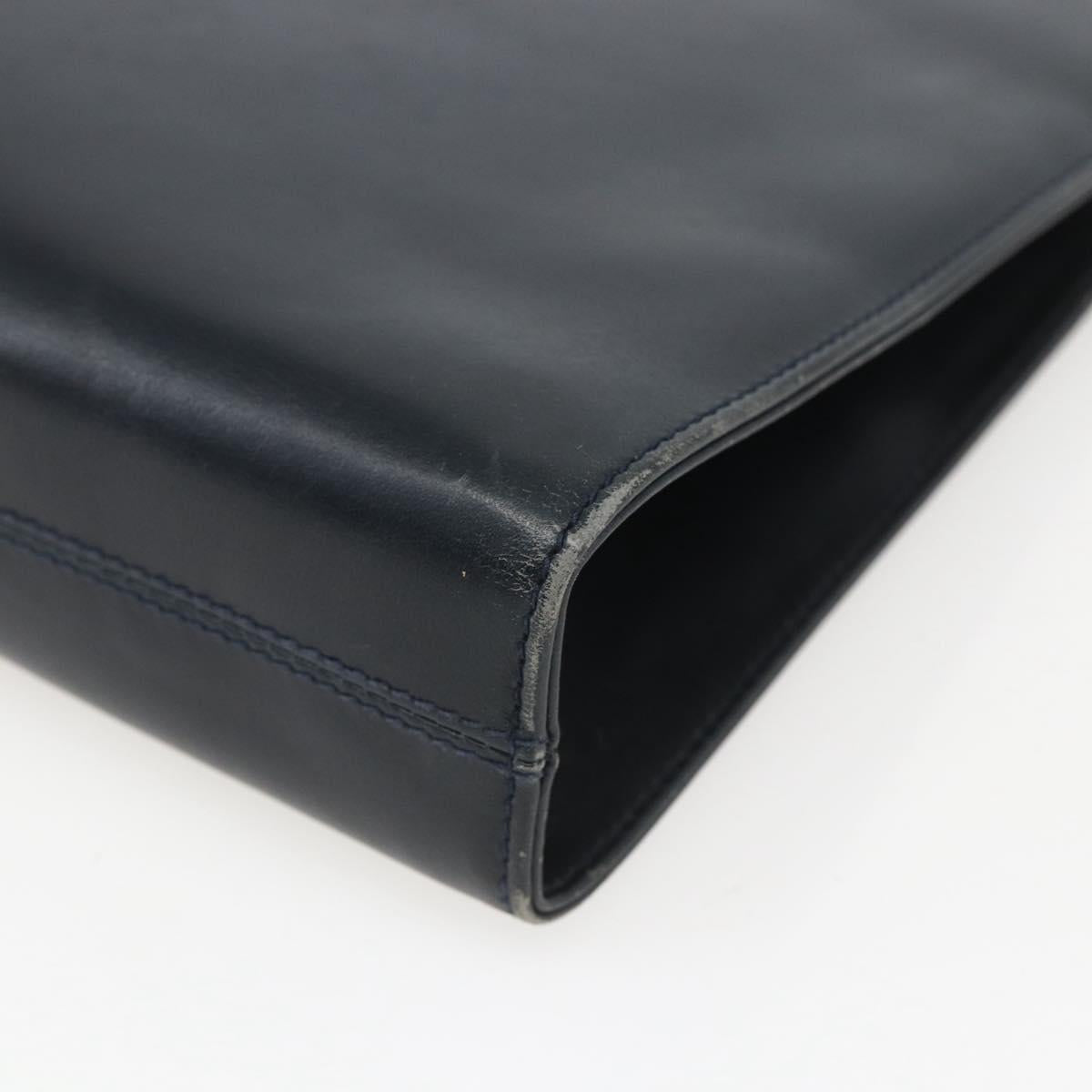 Salvatore Ferragamo Gancini Chain Shoulder Bag Leather Navy Gold Auth 160932