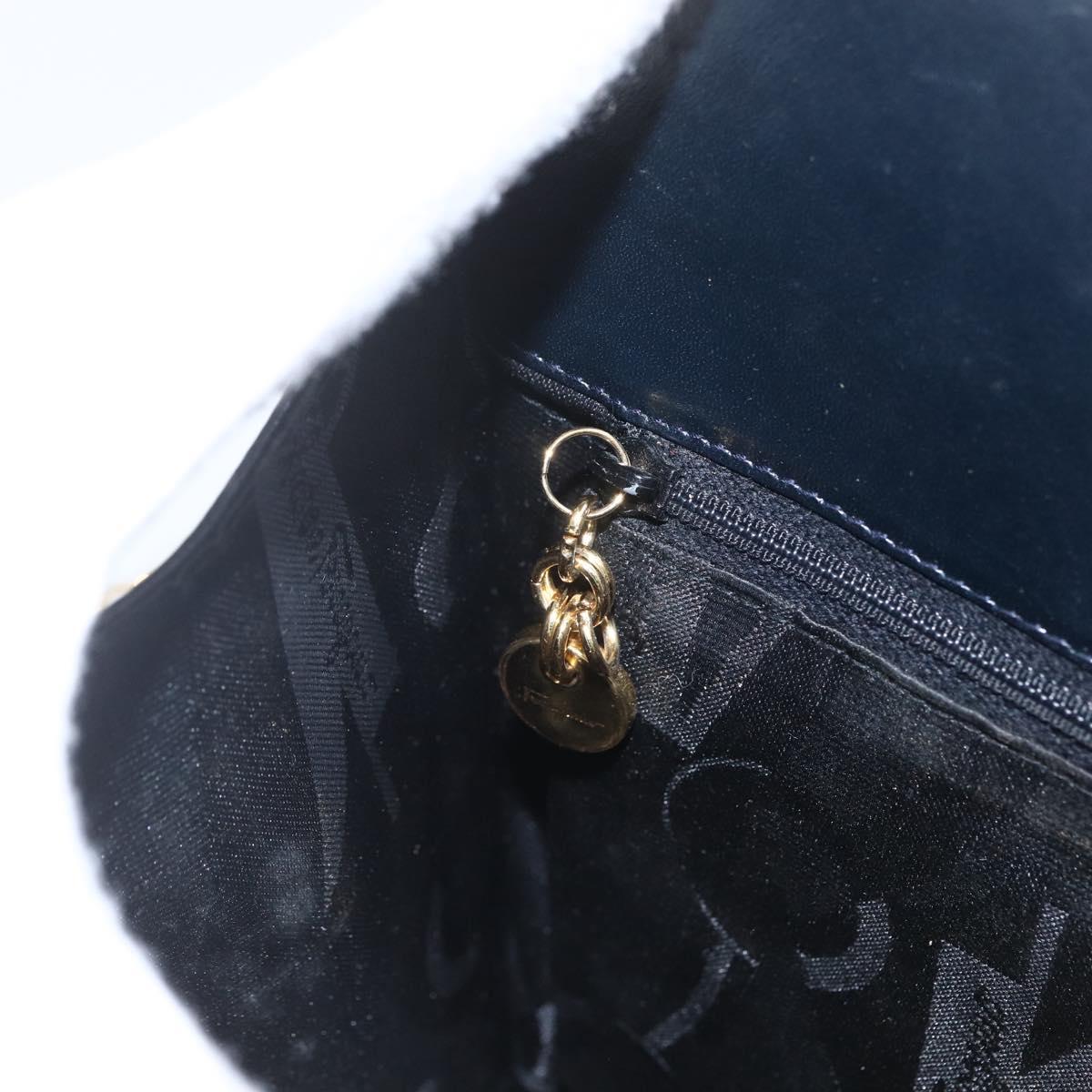 Salvatore Ferragamo Gancini Chain Shoulder Bag Leather Navy Gold Auth 160932