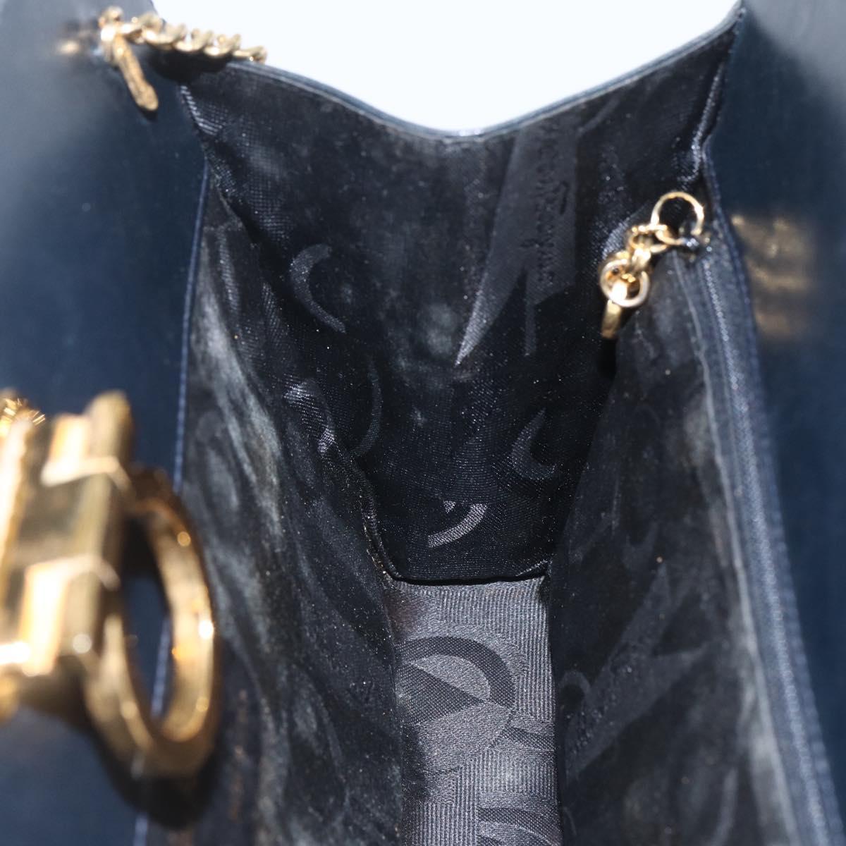 Salvatore Ferragamo Gancini Chain Shoulder Bag Leather Navy Gold Auth 160932