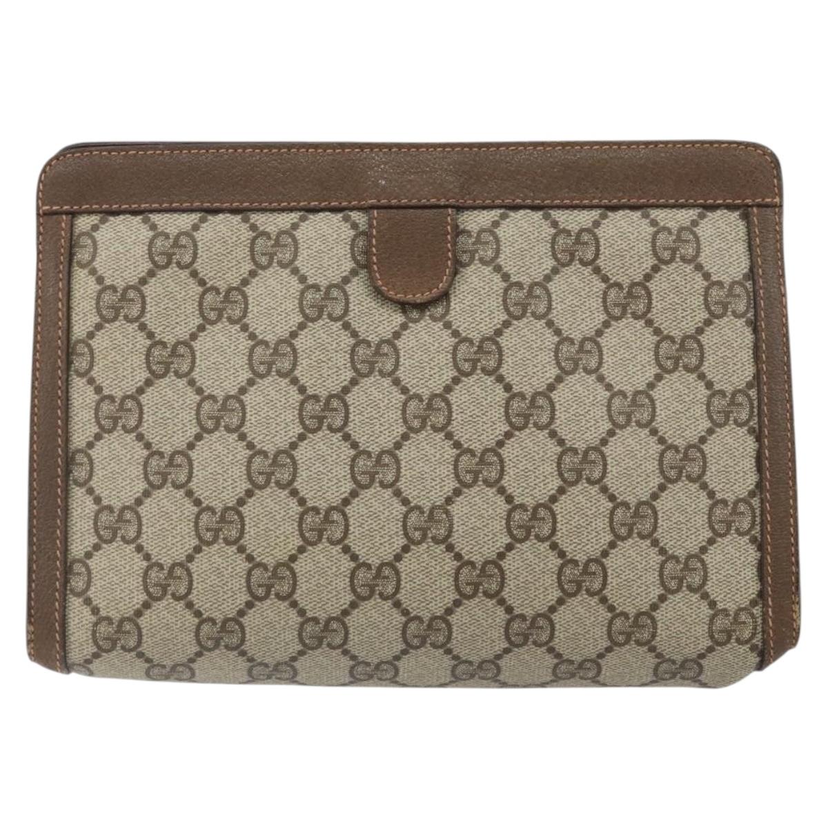 GUCCI GG Supreme Web Sherry Line Clutch Bag PVC Beige Gold 89 01 032 Auth 160944