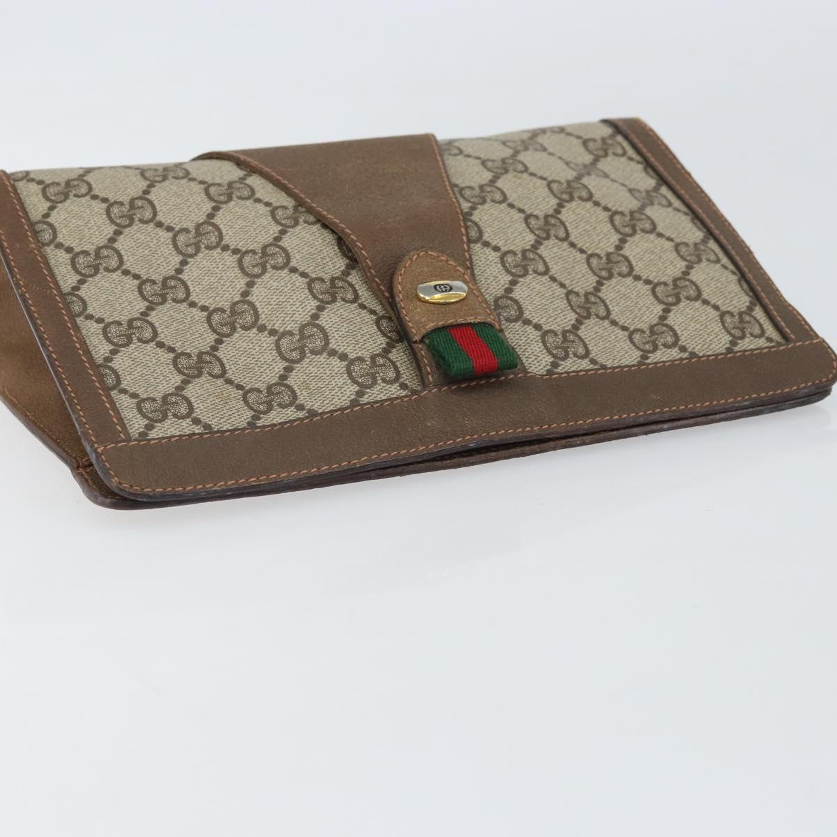 GUCCI GG Supreme Web Sherry Line Clutch Bag PVC Beige Gold 89 01 032 Auth 160944