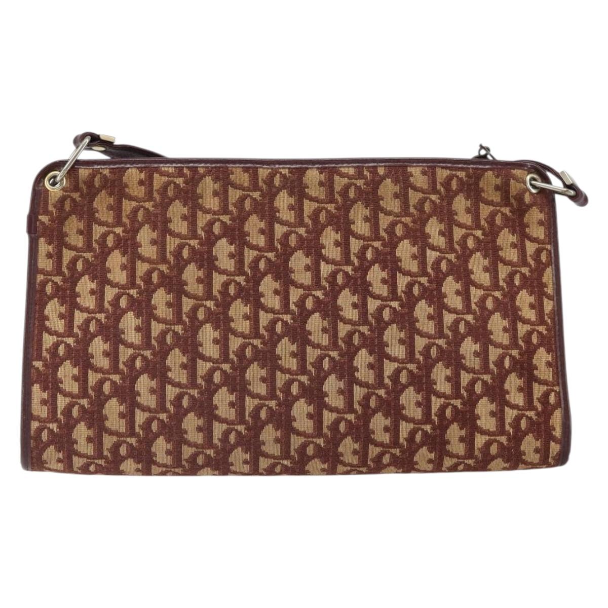 Christian Dior Trotter Canvas Shoulder Bag Red Gold Auth 160953