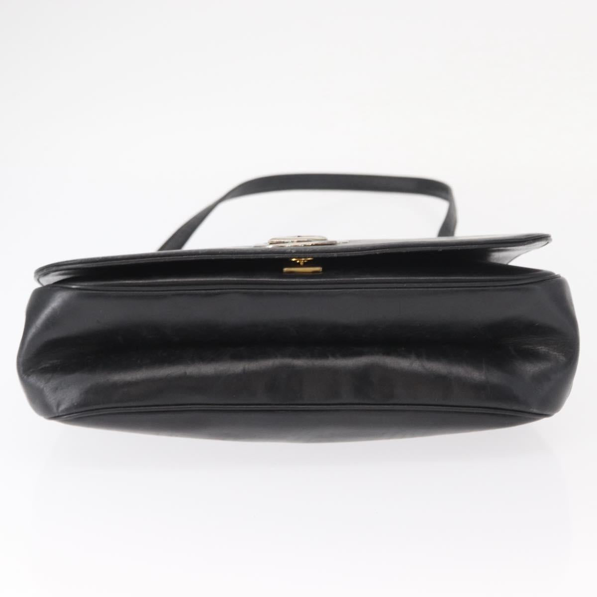 Christian Dior Hand Bag Calf Skin 2way Black Silver Auth 160958