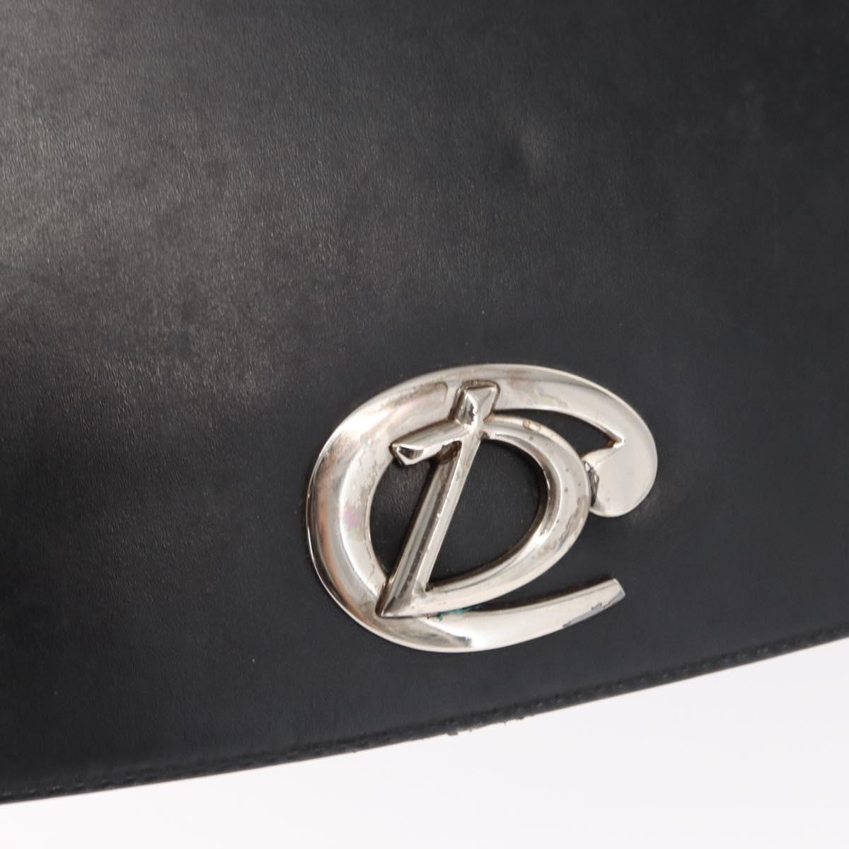 Christian Dior Hand Bag Calf Skin 2way Black Silver Auth 160958