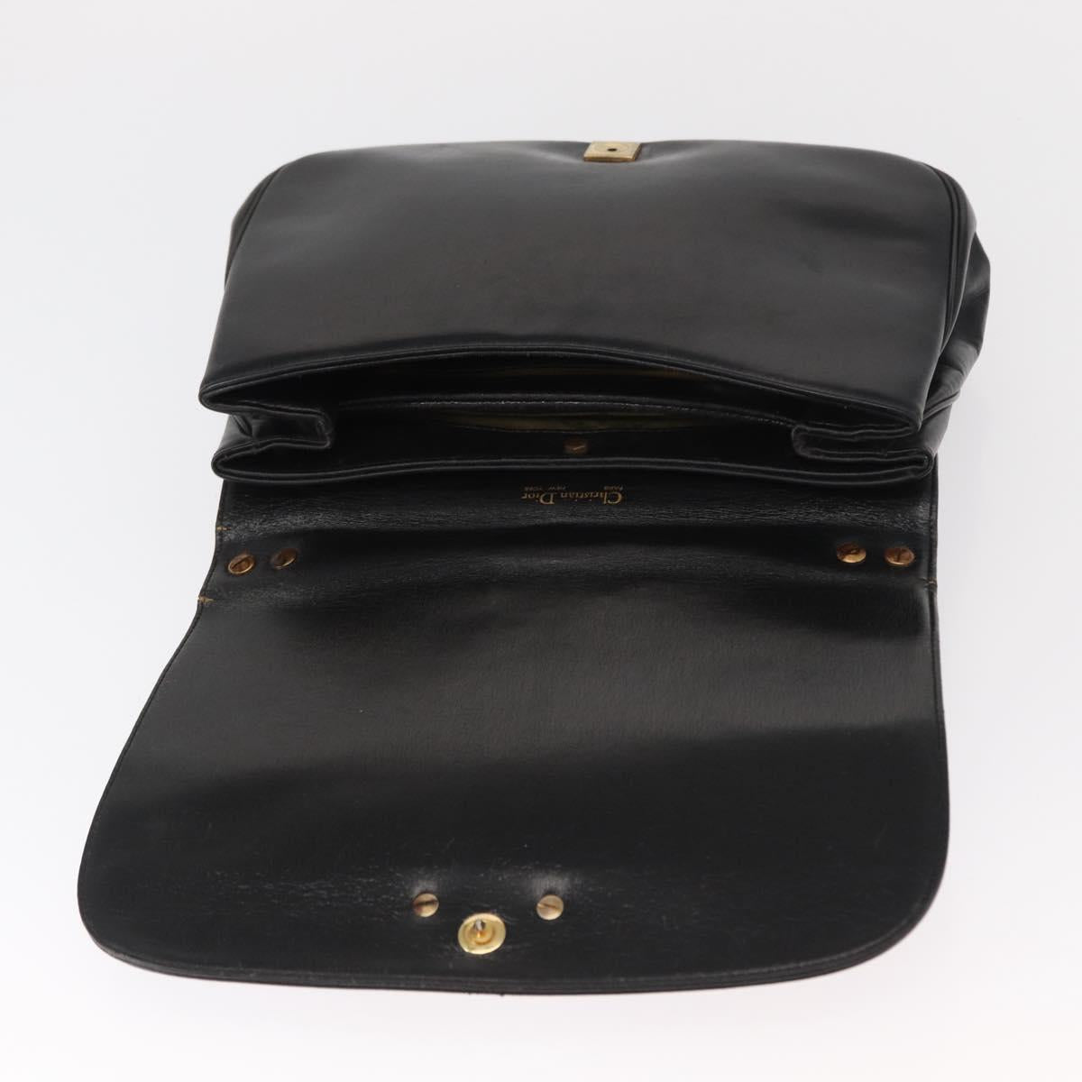 Christian Dior Hand Bag Calf Skin 2way Black Silver Auth 160958