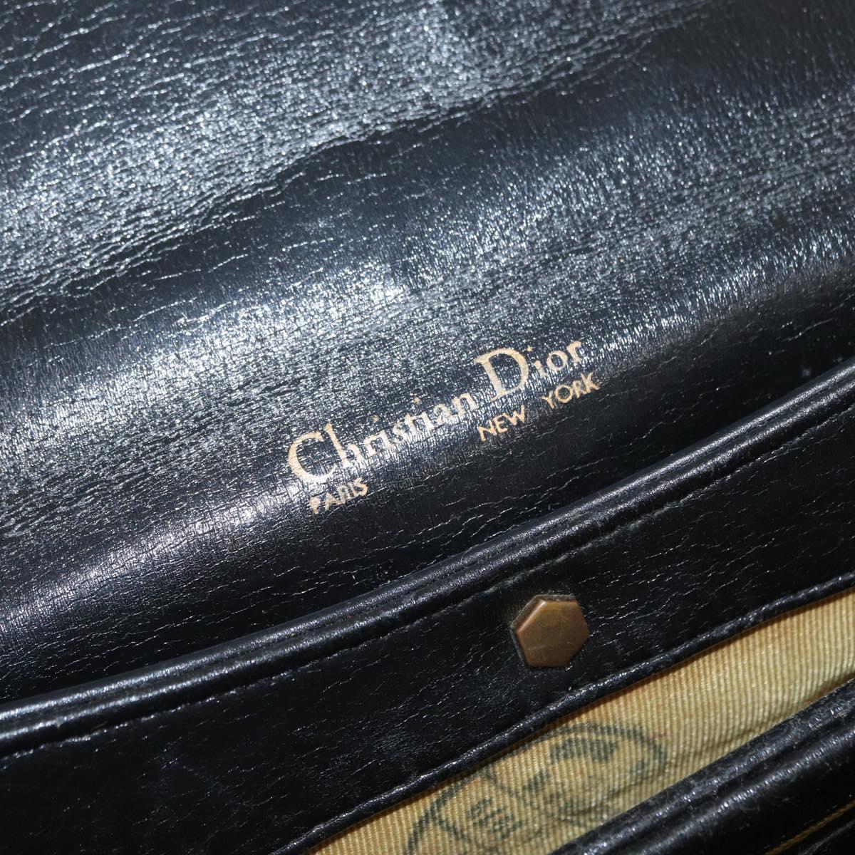 Christian Dior Hand Bag Calf Skin 2way Black Silver Auth 160958