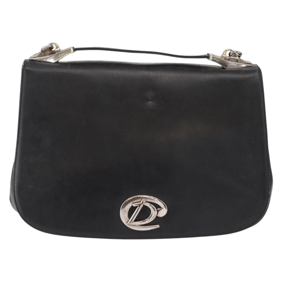 Christian Dior Hand Bag Calf Skin 2way Black Silver Auth 160958