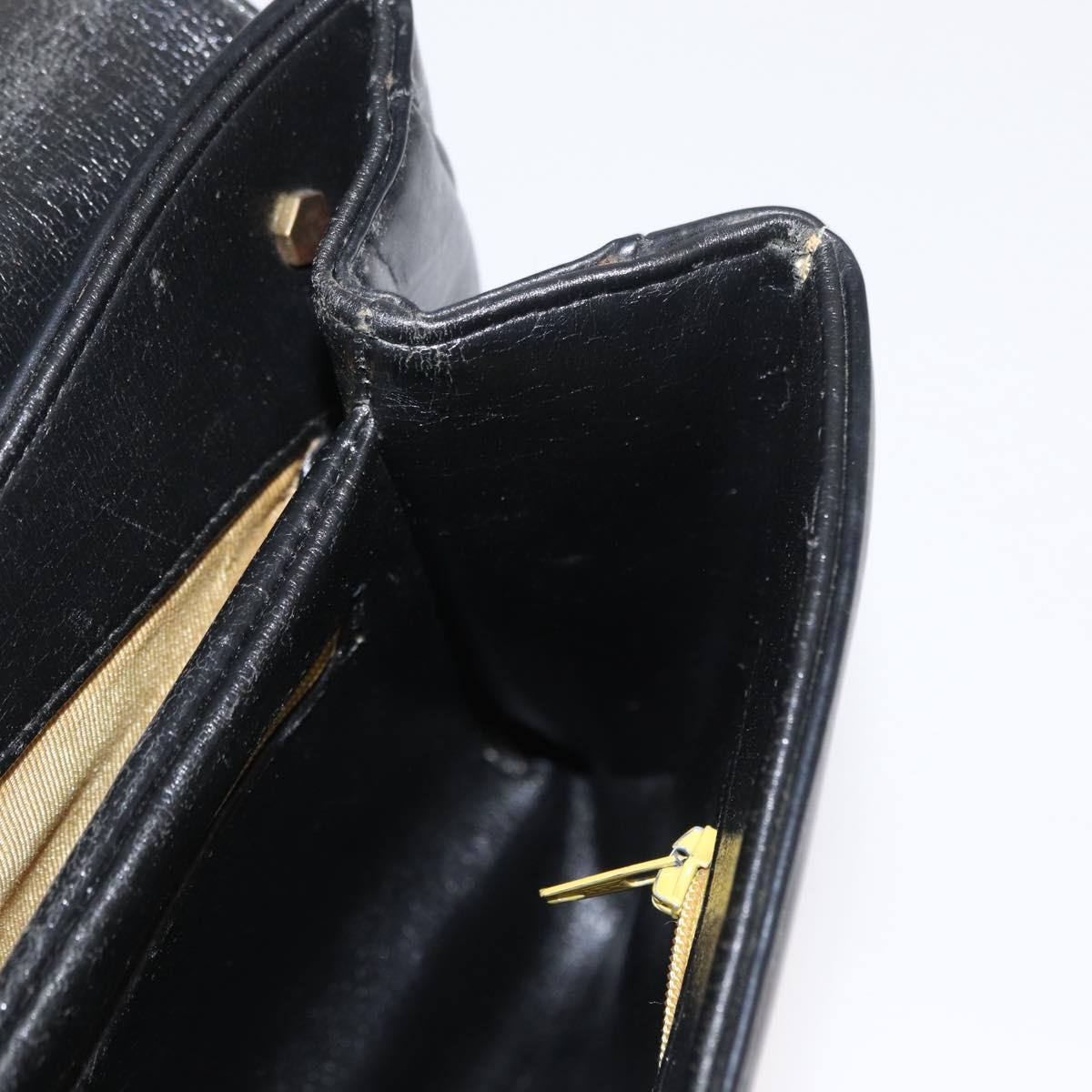 Christian Dior Hand Bag Calf Skin 2way Black Silver Auth 160958