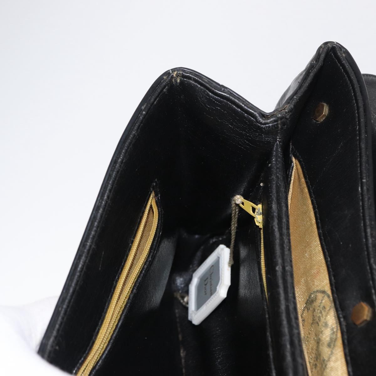 Christian Dior Hand Bag Calf Skin 2way Black Silver Auth 160958