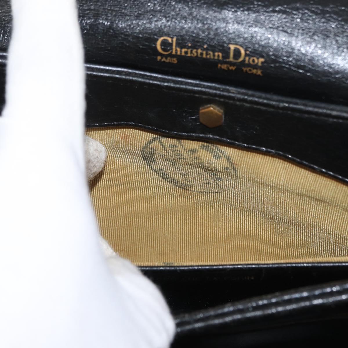 Christian Dior Hand Bag Calf Skin 2way Black Silver Auth 160958