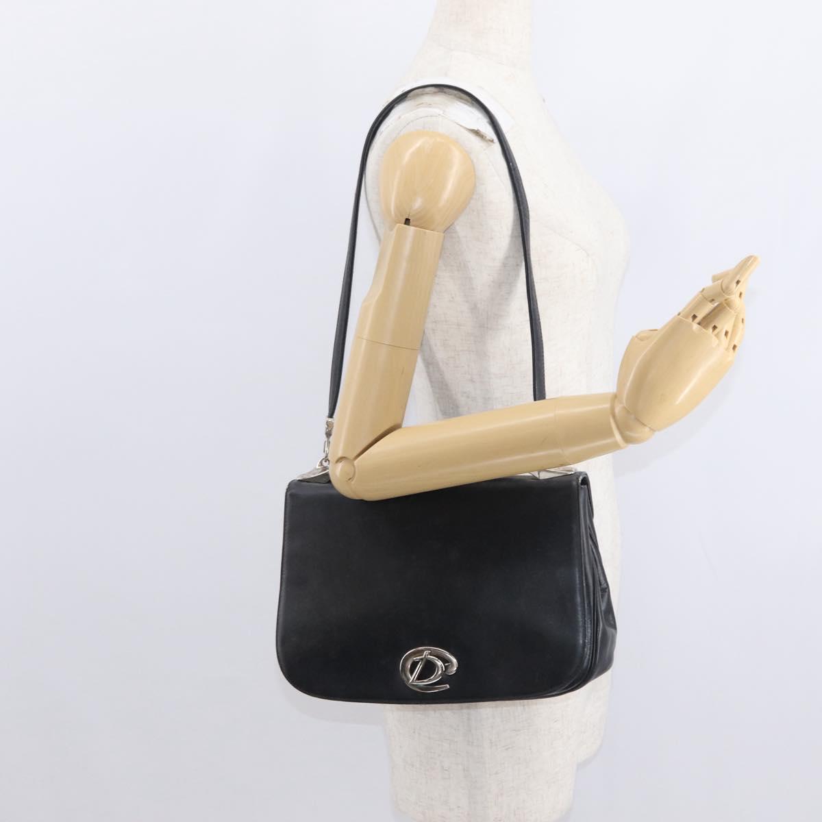 Christian Dior Hand Bag Calf Skin 2way Black Silver Auth 160958