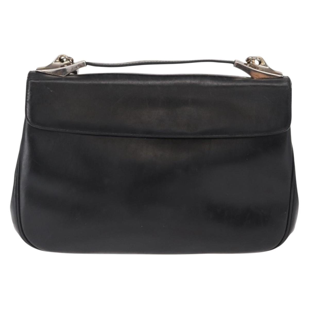 Christian Dior Hand Bag Calf Skin 2way Black Silver Auth 160958