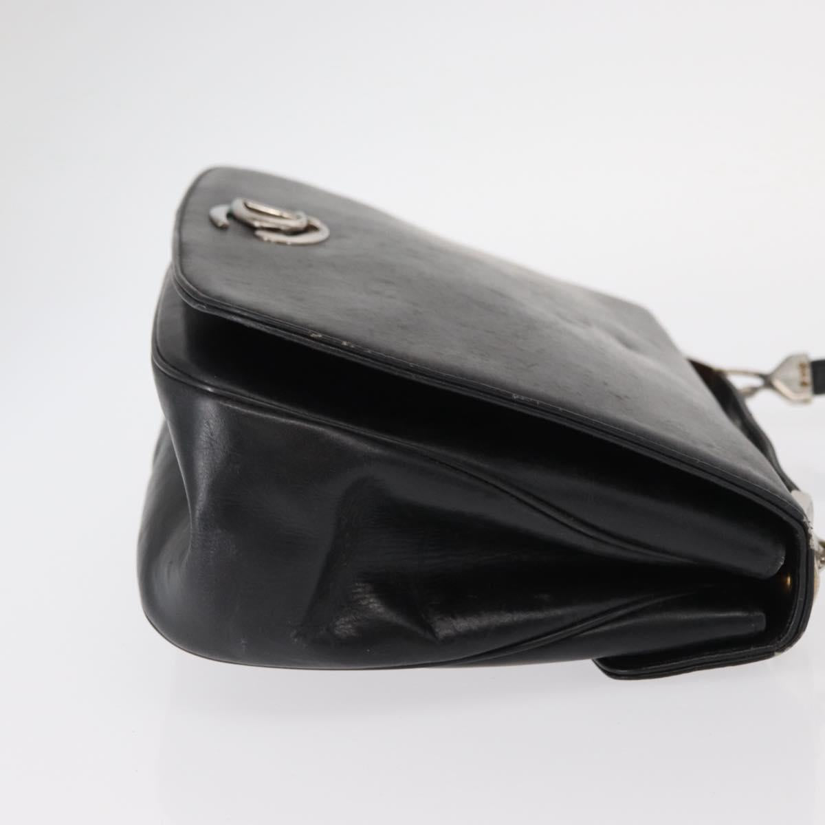 Christian Dior Hand Bag Calf Skin 2way Black Silver Auth 160958