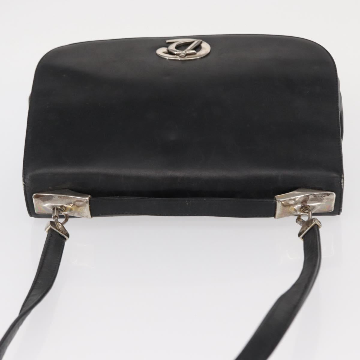 Christian Dior Hand Bag Calf Skin 2way Black Silver Auth 160958