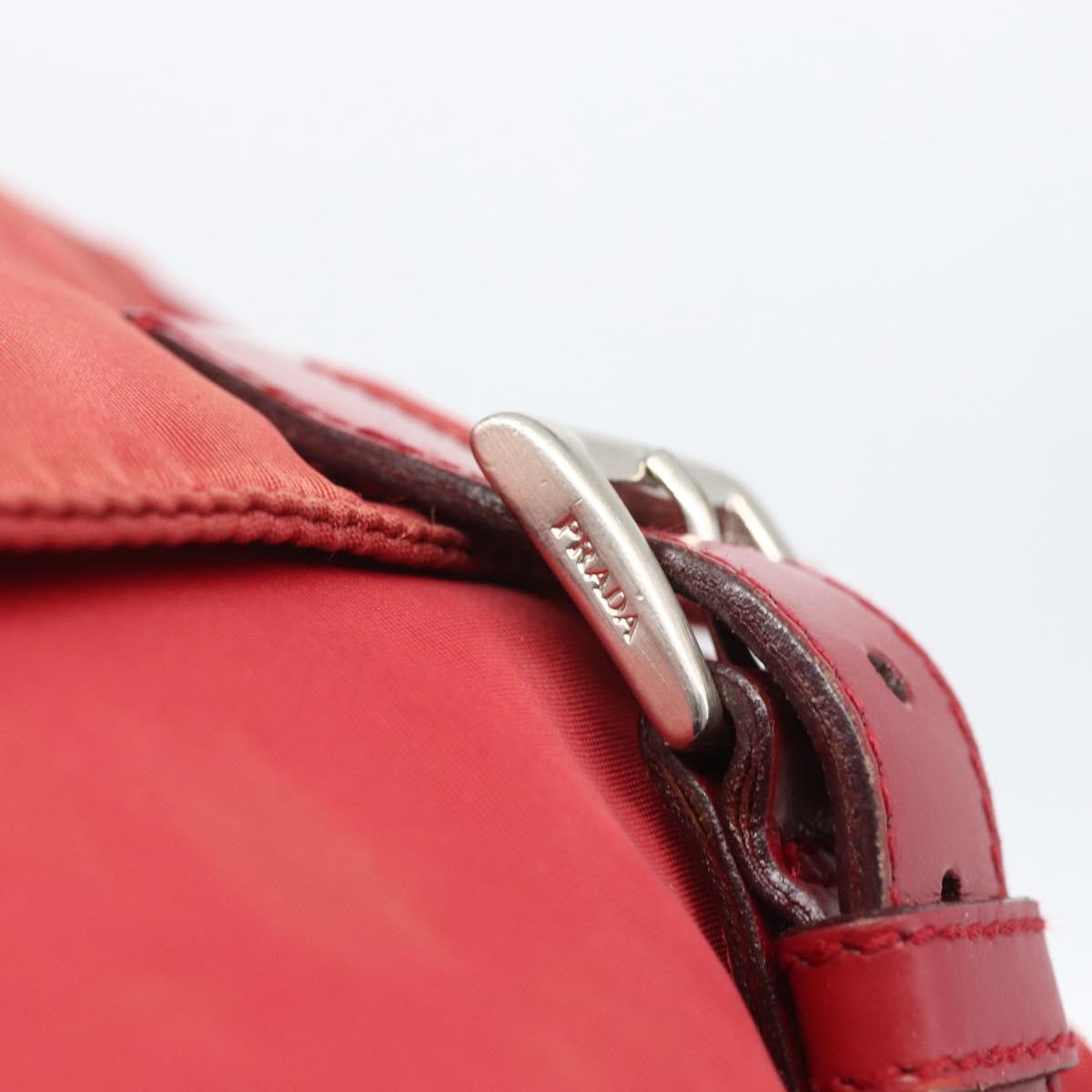 PRADA Shoulder Bag Nylon Red Silver Auth 160963