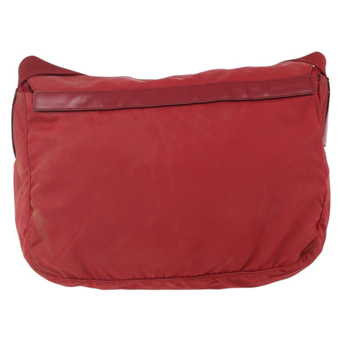 PRADA Shoulder Bag Nylon Red Silver Auth 160963