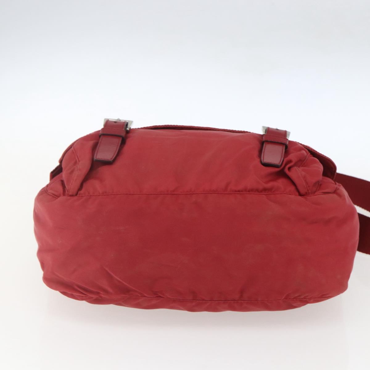 PRADA Shoulder Bag Nylon Red Silver Auth 160963